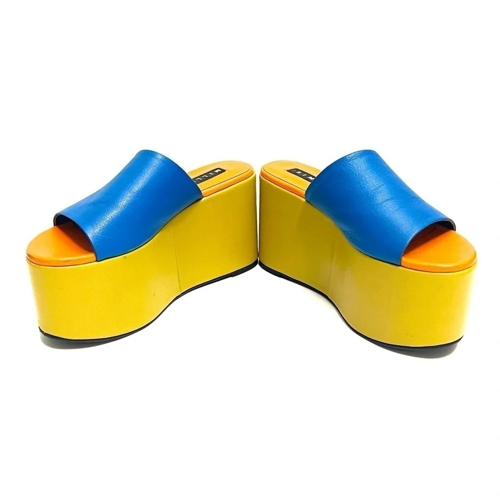 SIMON MILLER | Vintage Y2K colorblock vegan leather platform wedge sandals